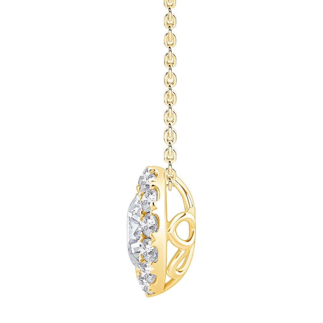 Round Lab Diamond Halo Pendant-14K Yellow Gold